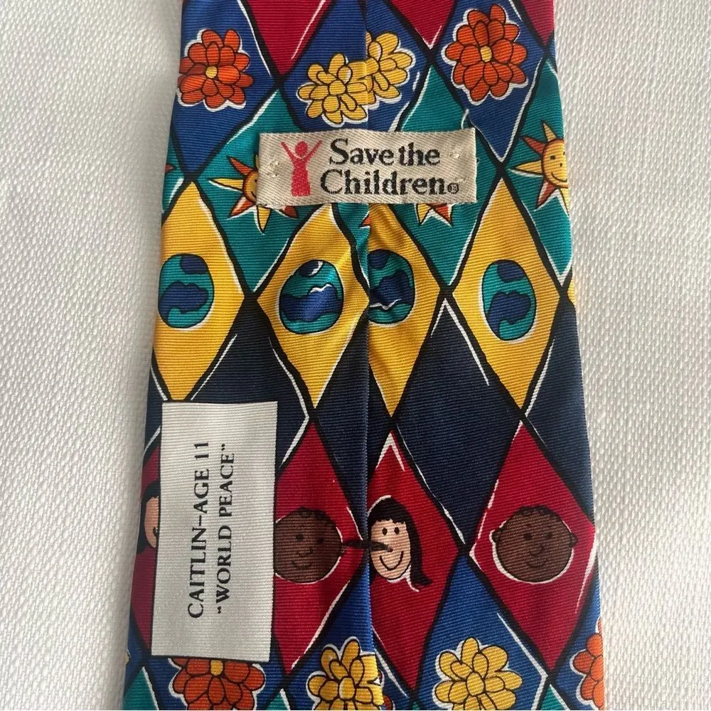 Vintage Save the Children World Peace Silk Necktie Tie